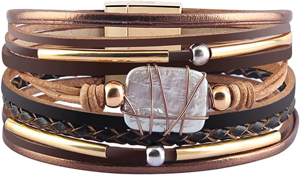 230816062701872_1 Fesciory Leather Wrap Bracelets for Women, Boho Leopard Multi-Layer Crystal Beads Cuff Bracelet Jewelry - Image 1